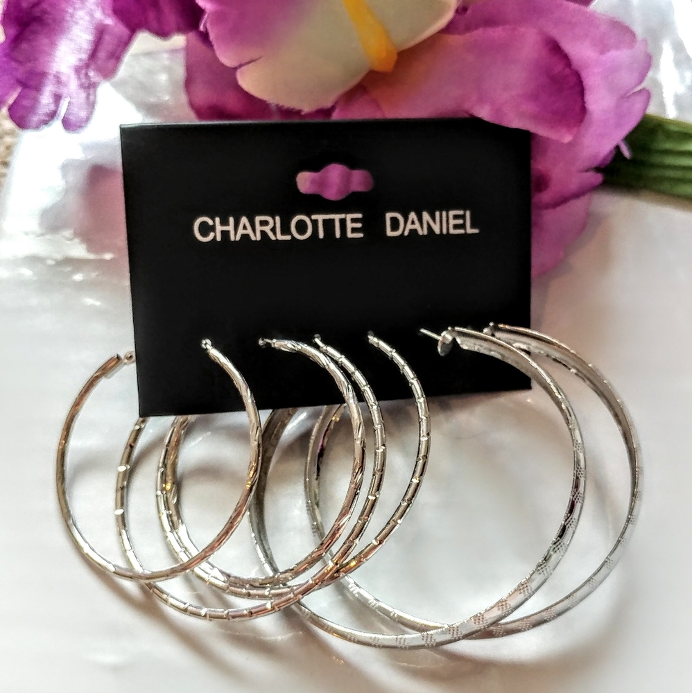 3 Pairs Silver Hoop Earrings